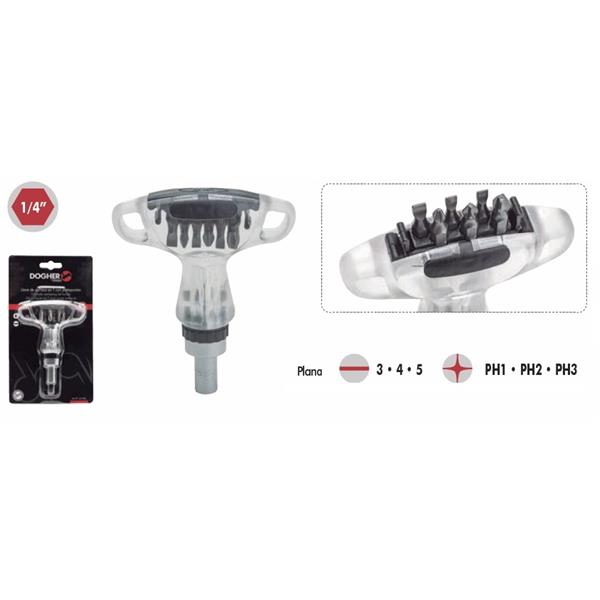 Llave de Carraca en T con Portapuntas 1/4"